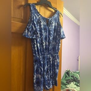 Joe Boxer Blue Asymmetrical Ruffled Jumpsuit